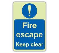 V Safety Glow In The Dark Fire Escape Keep Clear Sign - 300 x 450 mm - Made From Double Glow Self Adhesive Vinyl - Fire Safety Signage - Made in Britain