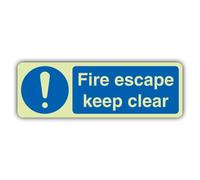 V Safety Glow In The Dark Fire Escape Keep Clear Sign - Landscape Format - 300 x 100 mm - Made From Double Glow Self Adhesive Vinyl - Fire Safety Signage - Made in Britain