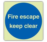 V Safety Glow In The Dark Fire Escape Keep Clear Sign - Square Format - 200 x 200 mm - Made From Double Glow Self Adhesive Vinyl - Fire Safety Signage - Made in Britain