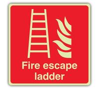 V Safety Glow In The Dark Fire Escape Ladder Sign - 100 x 100 mm - Made From Double Glow Rigid Plastic - Fire Safety Signage - Made in Britain