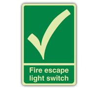 V Safety Glow In The Dark Fire Escape Light Switch Sign - 150 x 225 mm - Made From Triple Glow Rigid Plastic - Fire Safety Signage - Made in Britain