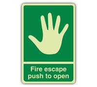 V Safety Glow In The Dark Fire Escape Push To Open Sign - 200 x 300 mm - Made From Triple Glow Self Adhesive Vinyl - Fire Safety Signage - Made in Britain