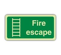 V Safety Glow In The Dark Fire Escape Sign - Landscape Format - 300 x 150 mm - Made From Double Glow Rigid Plastic - Fire Safety Signage - Made in Britain