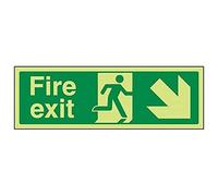 V Safety Glow In The Dark Fire Exit Arrow Down Right Sign - 450mm x 150mm - Self Adhesive Vinyl