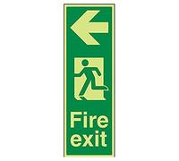V Safety Glow In The Dark Fire Exit Arrow Left Sign - 150mm x 450mm - Rigid Plastic
