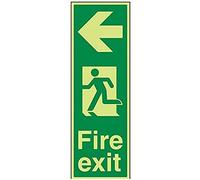V Safety Glow In The Dark Fire Exit Arrow Left Sign - 200mm x 600mm - Rigid Plastic