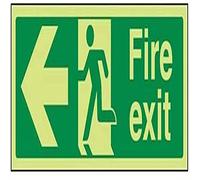 V Safety Glow In The Dark Fire Exit Arrow Left Sign - 450mm x 150mm - Self Adhesive Vinyl