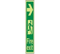 V Safety Glow In The Dark Fire Exit Arrow Right Sign - 100mm x 300mm - Rigid Plastic
