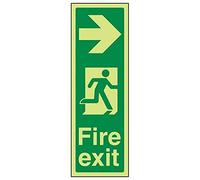 V Safety Glow In The Dark Fire Exit Arrow Right Sign - 200mm x 600mm - Rigid Plastic