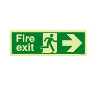 V Safety Glow In The Dark Fire Exit Arrow Right Sign - 300mm x 100mm - Rigid Plastic