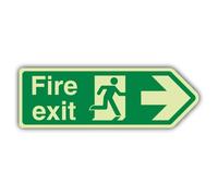 V Safety Glow In The Dark Fire Exit Arrow Right Sign - 450 x 150 mm - Made From Double Glow Self Adhesive Vinyl - Fire Safety Signage - Made in Britain