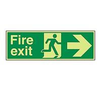 V Safety Glow In The Dark Fire Exit Arrow Right Sign - 600mm x 200mm - Rigid Plastic