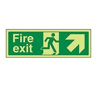 V Safety Glow In The Dark Fire Exit Arrow Up And Right Sign - 300mm x 100mm - Rigid Plastic