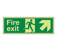 V Safety Glow In The Dark Fire Exit Arrow Up And Right Sign - 450mm x 150mm - Rigid Plastic