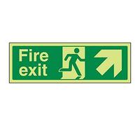 V Safety Glow In The Dark Fire Exit Arrow Up And Right Sign - 450mm x 150mm - Self Adhesive Vinyl