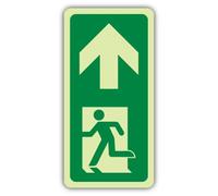 V Safety Glow In The Dark Fire Exit Arrow Up - Man Running Left Sign - 200 x 400 mm - Made From Triple Glow Rigid Plastic - Fire Safety Signage - Made in Britain