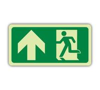 V Safety Glow In The Dark Fire Exit Arrow Up - Man Running Left Sign - Landscape Format - 600 x 300 mm - Made From Double Glow Rigid Plastic - Fire Safety Signage - Made in Britain