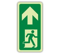 V Safety Glow In The Dark Fire Exit Arrow Up - Man Running Right Sign - 200 x 400 mm - Made From Triple Glow Self Adhesive Vinyl - Fire Safety Signage - Made in Britain