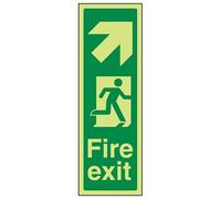 V Safety Glow In The Dark Fire Exit Arrow Up Right Sign - 150mm x 450mm - Rigid Plastic