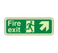 V Safety Glow In The Dark Fire Exit Arrow Up Right Sign - 450 x 150 mm - Made From Double Glow Self Adhesive Vinyl - Fire Safety Signage - Made in Britain