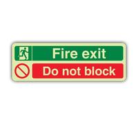 V Safety Glow In The Dark Fire Exit - Do Not Block Sign - 300 x 100 mm - Made From Triple Glow Self Adhesive Vinyl - Fire Safety Signage - Made in Britain