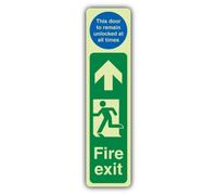 V Safety Glow In The Dark Fire Exit Door Plate Man Left - Door Remain Unlocked Sign - 150 x 600 mm - Made From Double Glow Rigid Plastic - Fire Safety Signage - Made in Britain