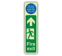V Safety Glow In The Dark Fire Exit Door Plate Man Left - Door To Be Kept Closed Sign - 120 x 480 mm - Made From Double Glow Rigid Plastic - Fire Safety Signage - Made in Britain