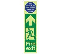 V Safety Glow In The Dark Fire Exit Door Plate Man Left/Door To Be Kept Closed Sign - 75mm x 300mm - Rigid Plastic