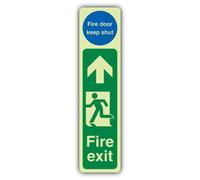 V Safety Glow In The Dark Fire Exit Door Plate Man Left - Fire Door Keep Shut Sign - 75 x 300 mm - Made From Double Glow Rigid Plastic - Fire Safety Signage - Made in Britain