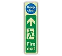 V Safety Glow In The Dark Fire Exit Door Plate Man Left - Keep Clear Sign - 75 x 300 mm - Made From Triple Glow Self Adhesive Vinyl - Fire Safety Signage - Made in Britain