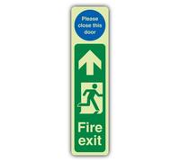 V Safety Glow In The Dark Fire Exit Door Plate Man Left - Please Close This Door Sign - 75 x 300 mm - Made From Triple Glow Rigid Plastic - Fire Safety Signage - Made in Britain