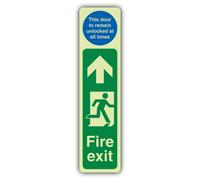V Safety Glow In The Dark Fire Exit Door Plate Man Right - Door Remain Unlocked Sign - 120 x 480 mm - Made From Triple Glow Self Adhesive Vinyl - Fire Safety Signage - Made in Britain