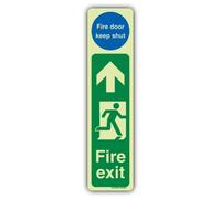 V Safety Glow In The Dark Fire Exit Door Plate Man Right - Fire Door Keep Shut Sign - 150 x 600 mm - Made From Triple Glow Rigid Plastic - Fire Safety Signage - Made in Britain