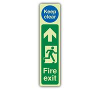 V Safety Glow In The Dark Fire Exit Door Plate Man Right - Keep Clear Sign - 100 x 400 mm - Made From Double Glow Rigid Plastic - Fire Safety Signage - Made in Britain