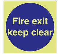 V Safety Glow In The Dark Fire Exit Keep Clear Mandatory Sign - 200mm x 200mm - Rigid Plastic