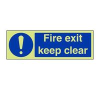 V Safety Glow In The Dark Fire Exit Keep Clear Mandatory Sign - 300mm x 100mm - Rigid Plastic