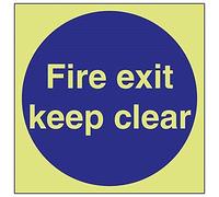 V Safety Glow In The Dark Fire Exit Keep Clear Mandatory Sign - 300mm x 300mm - Self Adhesive Vinyl