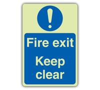 V Safety Glow In The Dark Fire Exit Keep Clear Sign - 150 x 225 mm - Made From Double Glow Rigid Plastic - Fire Safety Signage - Made in Britain