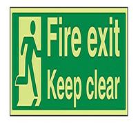 V Safety Glow In The Dark Fire Exit Keep Clear Sign - 450mm x 150mm - Rigid Plastic