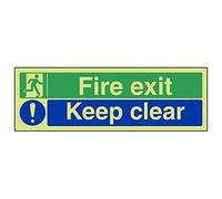 V Safety Glow In The Dark Fire Exit/Keep Clear Sign - 450mm x 150mm - Self Adhesive Vinyl