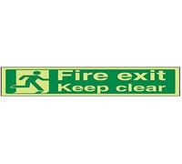 V Safety Glow In The Dark Fire Exit Keep Clear Sign - 600mm x 200mm - Self Adhesive Vinyl