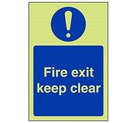 V Safety Glow In The Dark Fire Exit Keep Clear Sign - Portrait - 100mm x 150mm - Self Adhesive Vinyl