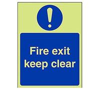 V Safety Glow In The Dark Fire Exit Keep Clear Sign - Portrait - 150mm x 200mm - Rigid Plastic