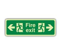 V Safety Glow In The Dark Fire Exit Left & Right Sign - 300 x 100 mm - Made From Triple Glow Rigid Plastic - Fire Safety Signage - Made in Britain