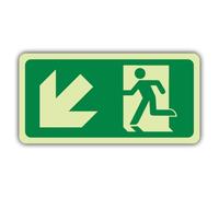 V Safety Glow In The Dark Fire Exit Man Running Down Left Sign - 300 x 150 mm - Made From Double Glow Self Adhesive Vinyl - Fire Safety Signage - Made in Britain