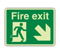 V Safety Glow In The Dark Fire Exit - Man Running - Down Right Sign - 400 x 300 mm - Made From Double Glow Self Adhesive Vinyl - Fire Safety Signage - Made in Britain