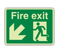 V Safety Glow In The Dark Fire Exit - Man Running Left - Down Left Sign - 400 x 300 mm - Made From Double Glow Self Adhesive Vinyl - Fire Safety Signage - Made in Britain