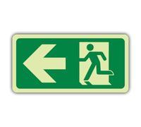 V Safety Glow In The Dark Fire Exit Man Running Left - Lanscape Sign - 300 x 150 mm - Made From Double Glow Self Adhesive Vinyl - Fire Safety Signage - Made in Britain