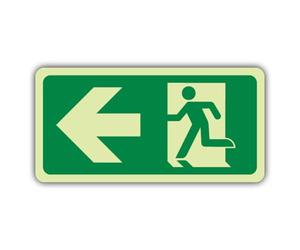 V Safety Glow In The Dark Fire Exit Man Running Left - Lanscape Sign - 300 x 150 mm - Made From Double Glow Self Adhesive Vinyl - Fire Safety Signage - Made in Britain