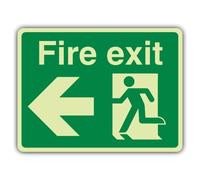 V Safety Glow In The Dark Fire Exit - Man Running - Left Sign - 300 x 225 mm - Made From Triple Glow Self Adhesive Vinyl - Fire Safety Signage - Made in Britain